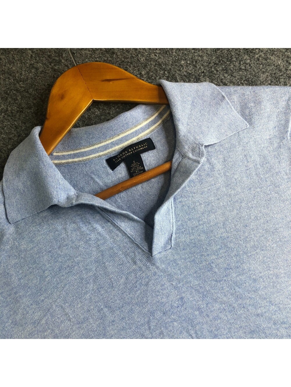 Vintage Banana Republic Cashmere Silk Polo Shirt Mens Small Blue 90s Camp Collar